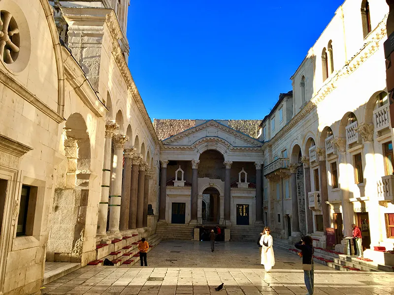 Early morning on Peristil square in Diocletian palace in Split Croatia